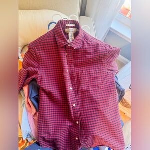 H&M Men's Red and Navy Plaid Shirt